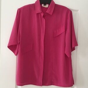 Vintage Short-Sleeve Button-Down Shirt - Pink - size 12
